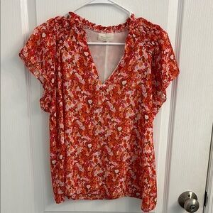 MELLODAY Red and White Floral Blouse